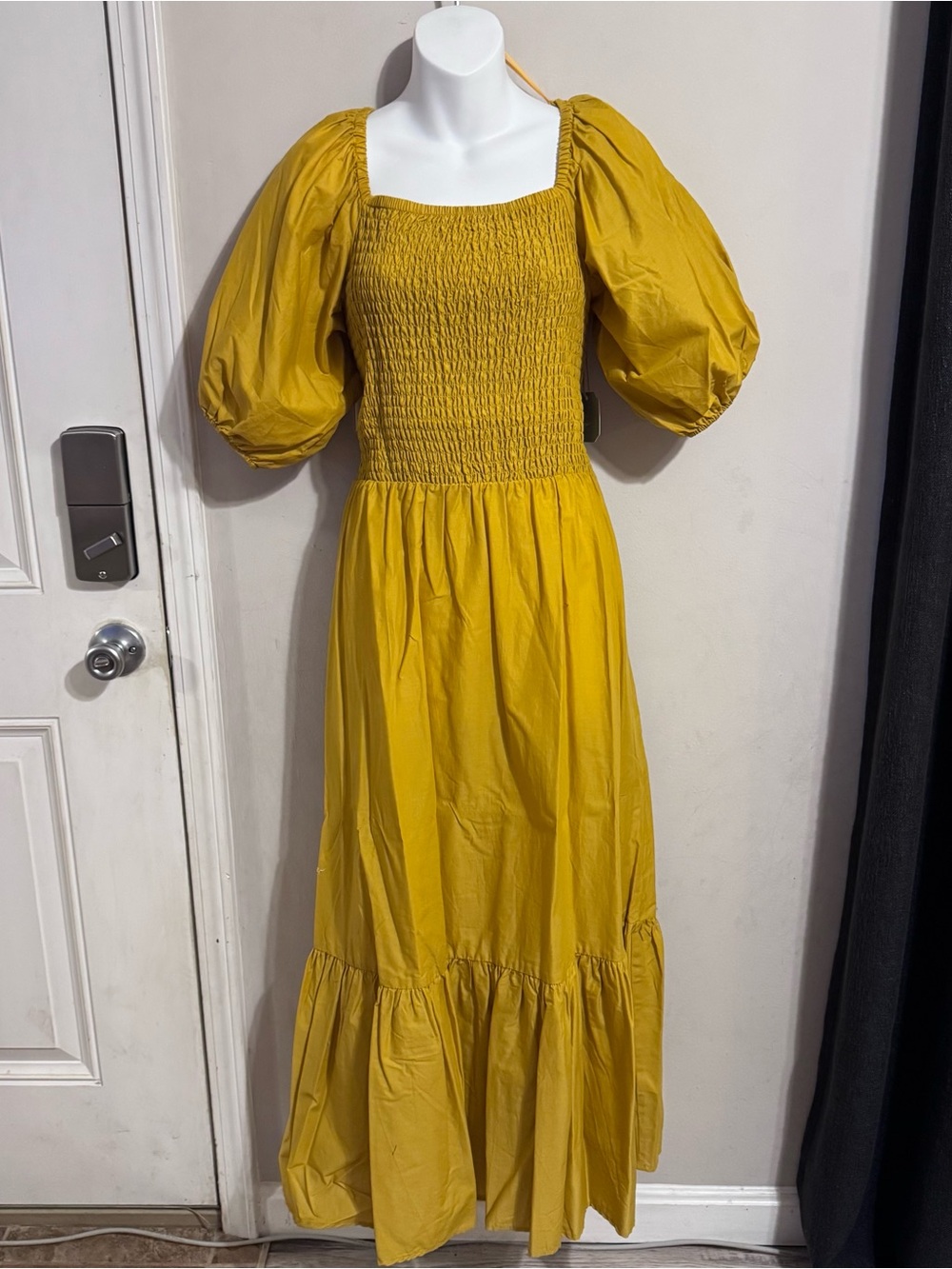 Mustard poof sleeve maxi dress XL